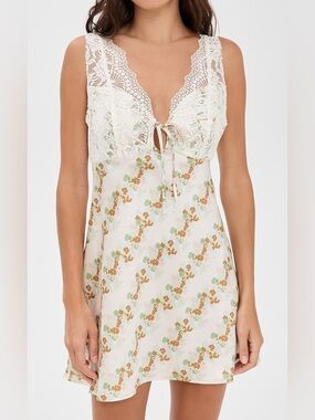 Intimately Free People Cream Countryside Printed Floral Mini Lace Slip Dress